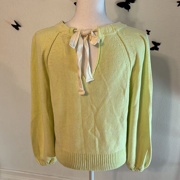 Anthropologie Emily Puff-Sleeved Sweater Tie Back Yellow Small - Picture 1 of 16